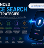 Advanced Voice Search SEO Strategies infographic showing AI search optimization